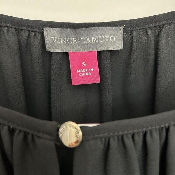 Vince Camuto Elegant Black Neck Blouse with 3/4 Sleeves Versatile Office Evening - Picture 4 of 6